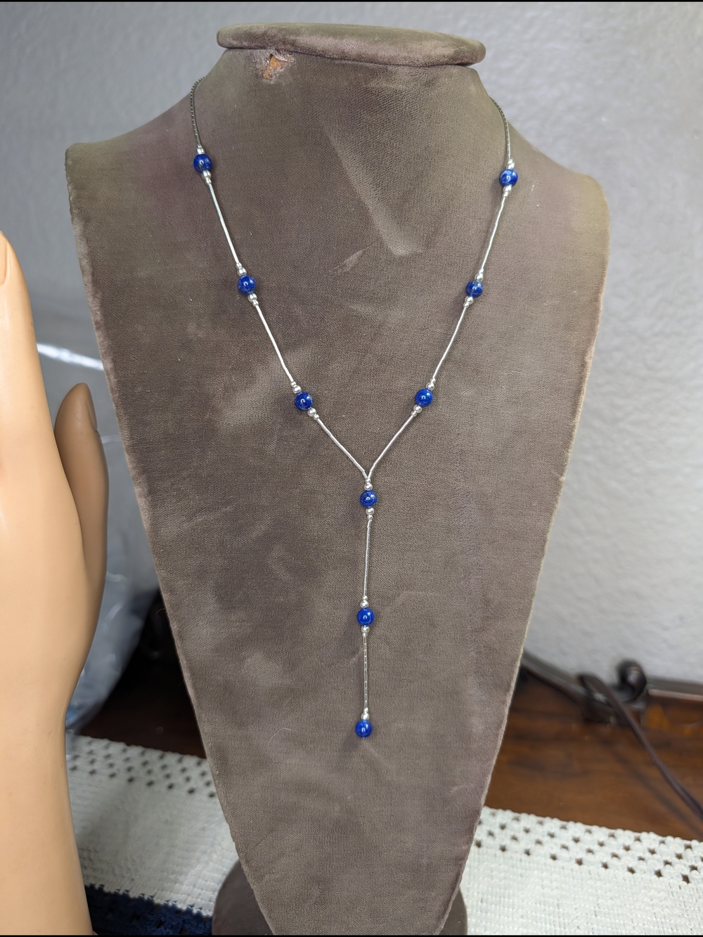 Lapis Lazuli Liquid Silver Necklace Sterling Southwestern Boho Chic